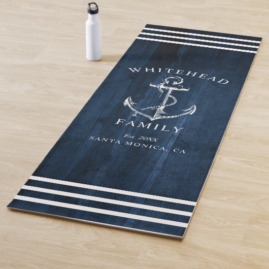Nautical Custom Familie Anker Marine Blauw Hout Yogamat (In situ)