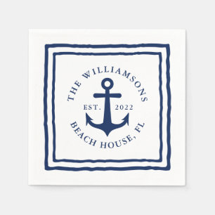 Nautical Custom Family Name White Navy Blue Anchor Servet