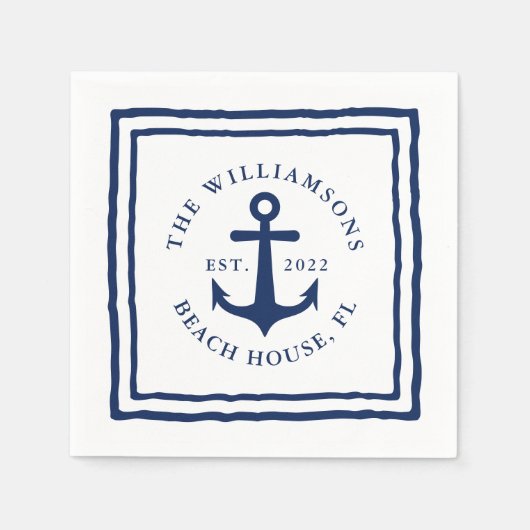 Nautical Custom Family Name White Navy Blue Anchor Servet (Voorkant)