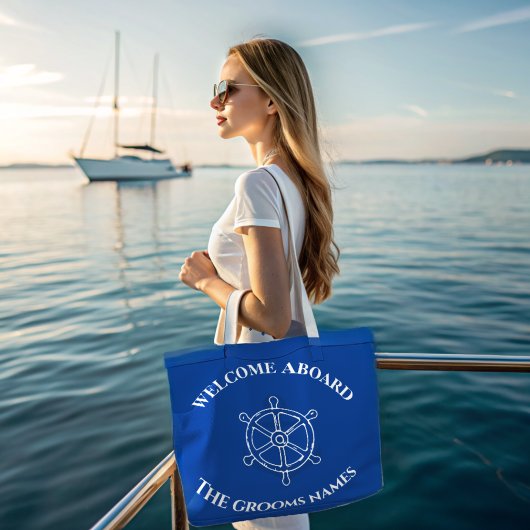 Nautical Custom Grooms Naam Anker Wiel Navy Blue Tote Bag