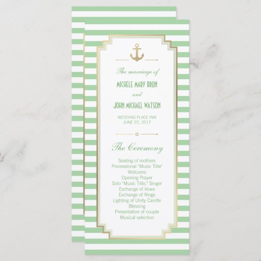 Nautical Custom Mint White Program Rack-Kaarten Programmakaart (Voorkant / Achterkant)