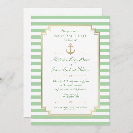 Nautical Custom Mint White Rehearsal Dinner nodigt Kaart (Voorkant / Achterkant)