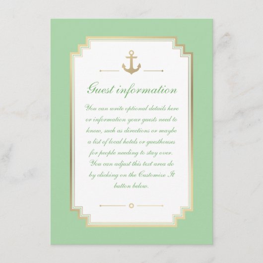 Nautical Custom Mint White Wedding Insert Kaart (Voorkant)