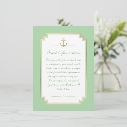 Nautical Custom Mint White Wedding Insert Kaart (Staand voorkant)
