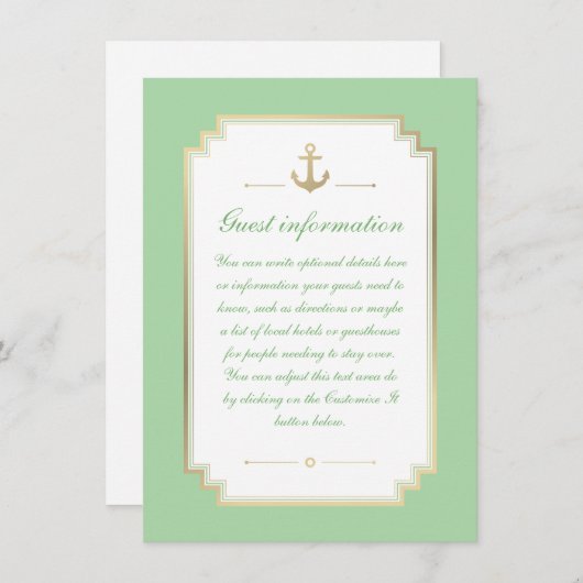 Nautical Custom Mint White Wedding Insert Kaart (Voorkant / Achterkant)