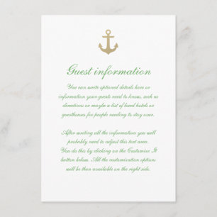 Nautical Custom Mint White Wedding Insert Kaart