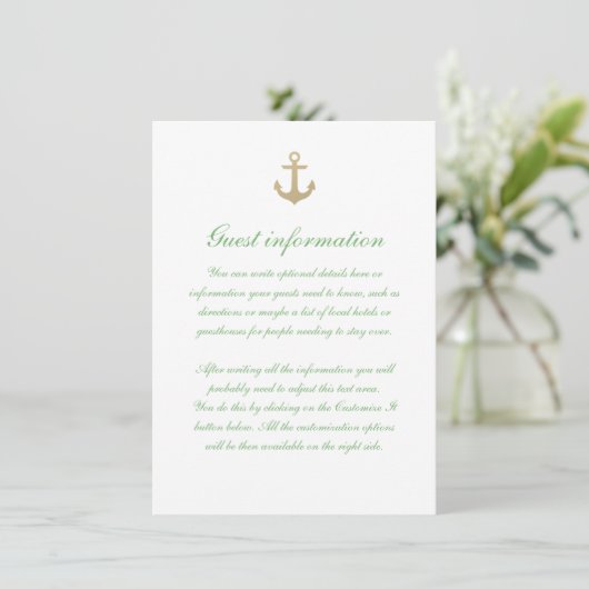Nautical Custom Mint White Wedding Insert Kaart (Staand voorkant)