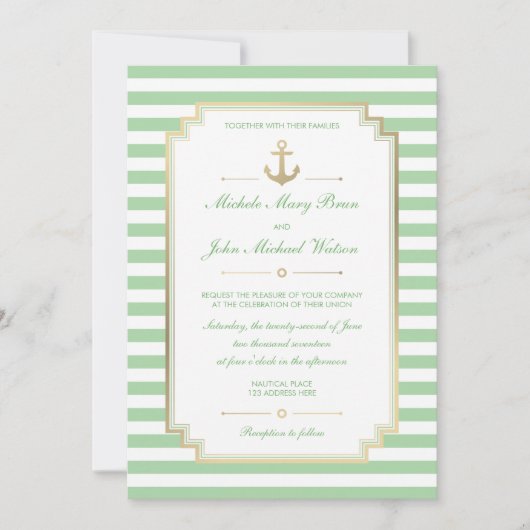 Nautical Custom Mint White Wedding Invitation Kaart (Voorkant)