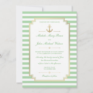 Nautical Custom Mint White Wedding Invitation Kaart