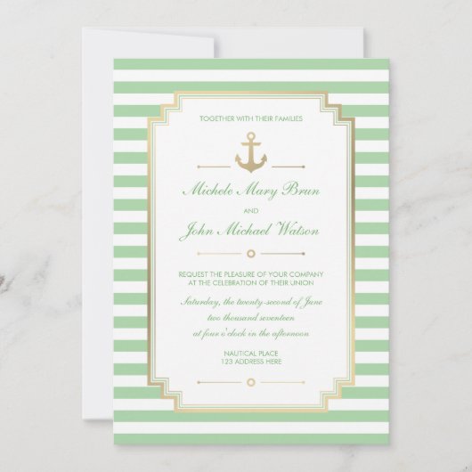 Nautical Custom Mint White Wedding Invitation Kaart (Voorkant)