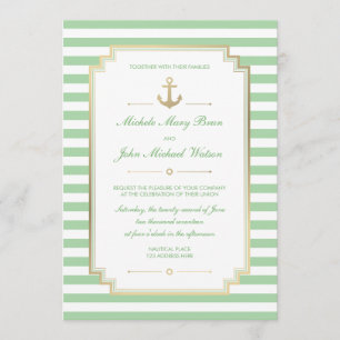 Nautical Custom Mint White Wedding Invitation Kaart