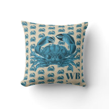 Nautical Custom Monogram Crab in Blue en Tan