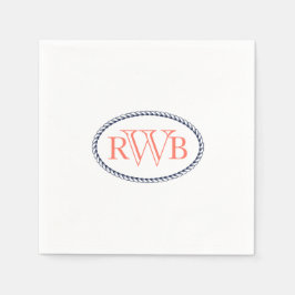 Nautical Custom Monogram Navy Blue/Coral Servet