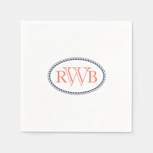 Nautical Custom Monogram Navy Blue/Coral Servet