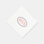 Nautical Custom Monogram Navy Blue/Coral Servet (Hoek)