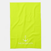 Nautical Custom Name anchor chartreuse kalm green Theedoek (Verticaal)