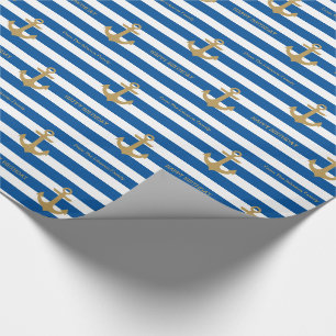 Nautical Custom Name Birthday Wrapping Paper Cadeaupapier