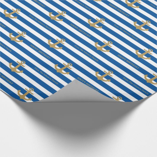 Nautical Custom Name Birthday Wrapping Paper Cadeaupapier (Hoek)