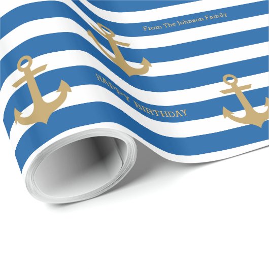 Nautical Custom Name Birthday Wrapping Paper Cadeaupapier (Rol Hoek)