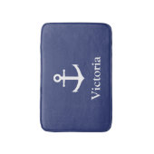 Nautical Custom Name Blue en White Anchor Badmat (Voorkant Verticaal)