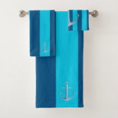 Nautical Customize Boat Name Anchor Navy Blue Bad Handdoek (Insitu)