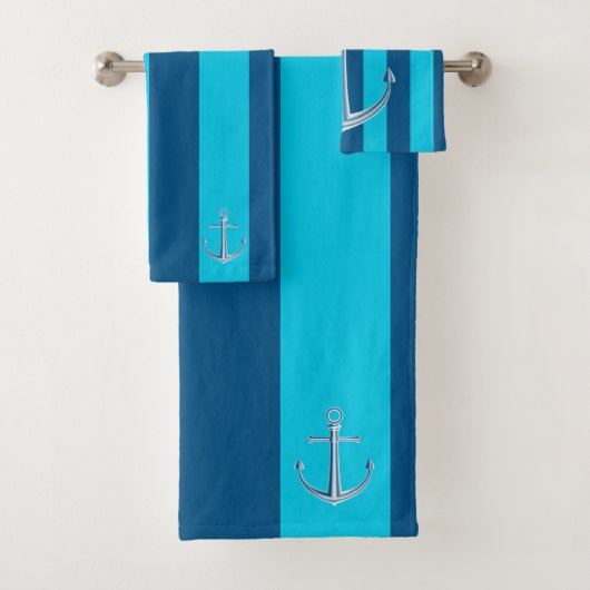Nautical Customize Boat Name Anchor Navy Blue Bad Handdoek (Insitu)