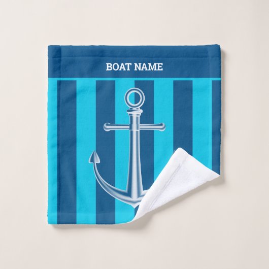 Nautical Customize Boat Name Anchor Navy Blue Bad Handdoek (Wasdoekje)