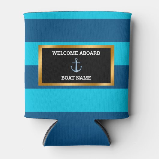 Nautical Customize Boat Name Anchor Navy Blue Blikjeskoeler (Voorkant)