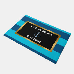 Nautical Customize Boat Name Anchor Navy Blue Deurmat
