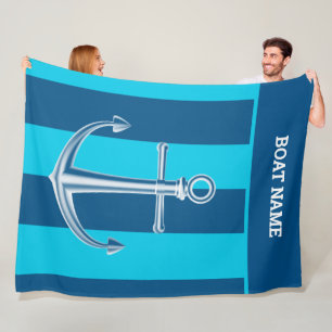 Nautical Customize Boat Name Anchor Navy Blue Fleece Deken