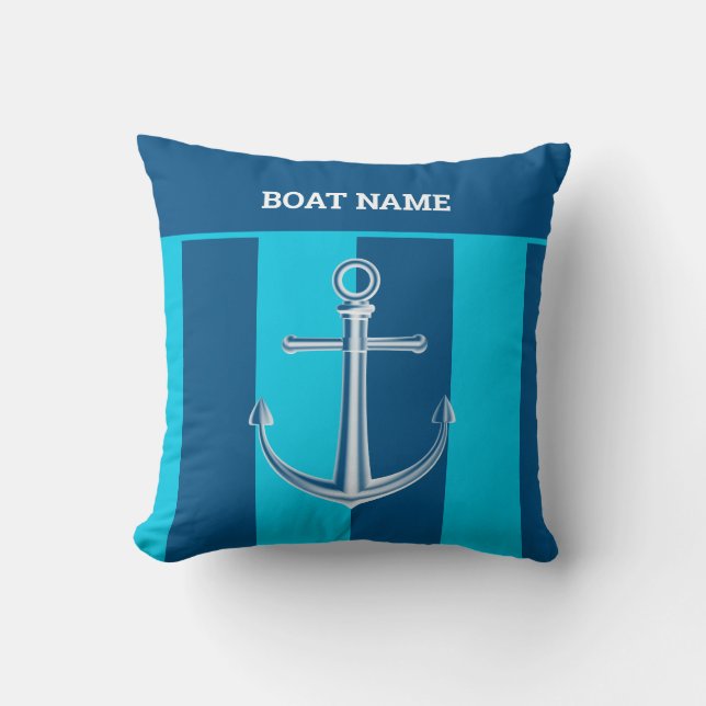 Nautical Customize Boat Name Anchor Navy Blue Kussen (Voorkant)