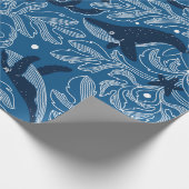 Nautical damask texture with walales, modern vinta cadeaupapier (Hoek)