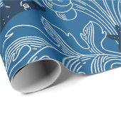 Nautical damask texture with walales, modern vinta cadeaupapier (Rol Hoek)