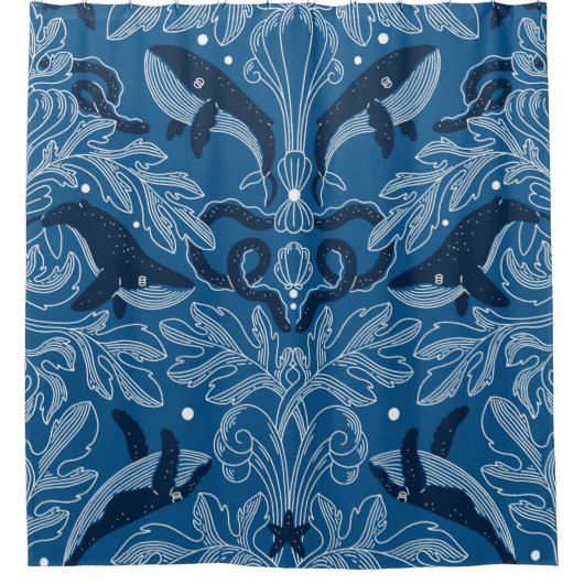 Nautical damask texture with walales, modern vinta douchegordijn (Voorkant)