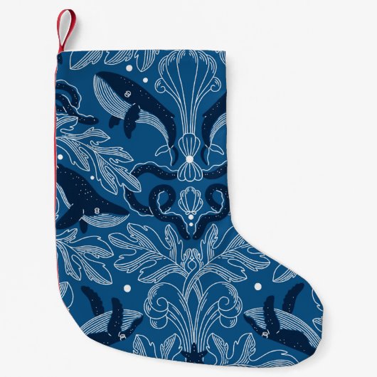 Nautical damask texture with walales, modern vinta kleine kerstsok (Voorkant)
