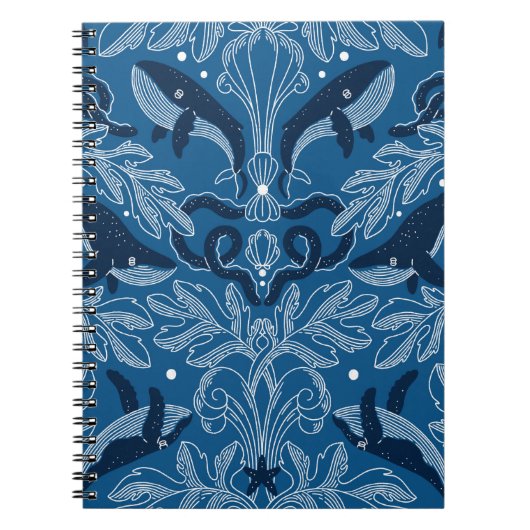 Nautical damask texture with walales, modern vinta notitieboek (Voorkant)
