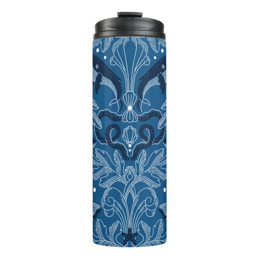 Nautical damask texture with walales, modern vinta thermosbeker (Voorkant)