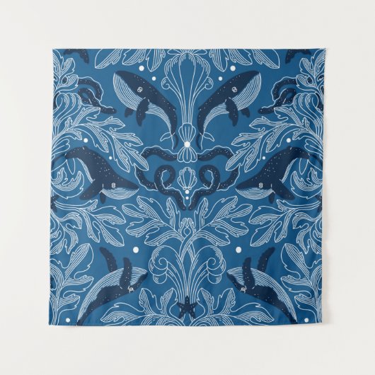 Nautical damask texture with walales, modern vinta wandkleed (Voorkant)