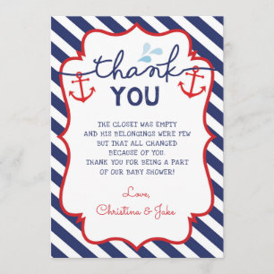 Nautical Dank u kaart Baby shower Birthday Navy