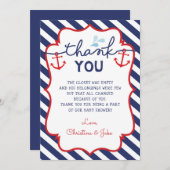 Nautical Dank u kaart Baby shower Birthday Navy (Voorkant / Achterkant)