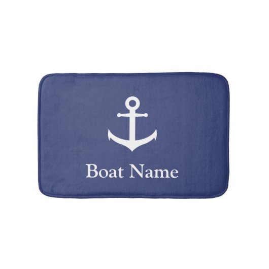 Nautical Dark Blue and White Anchor met Boat Name Badmat (Voorkant)