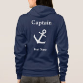 Nautical Dark Blue and White Captain & Boat Name Hoodie (Achterkant)