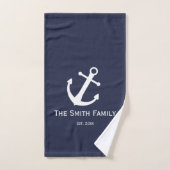Nautical Dark Blue and White Name Anchor Bad Handdoek (Handdoek)