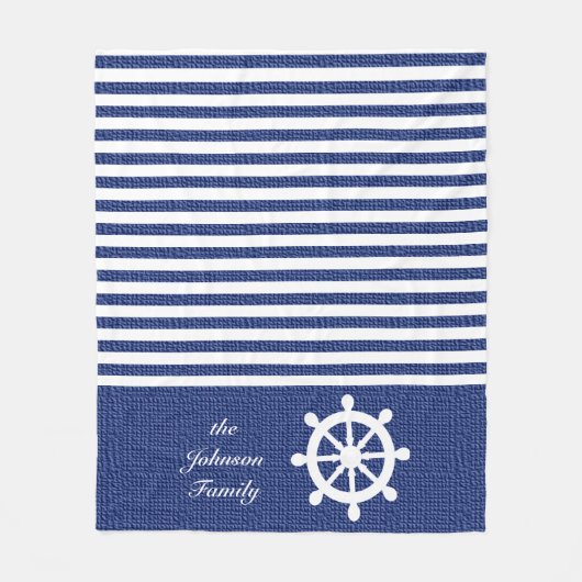 Nautical Dark Blue and White Stripes Fleece Deken (Voorkant)