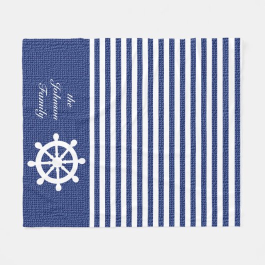 Nautical Dark Blue and White Stripes Fleece Deken (Voorkant (Horizontaal))