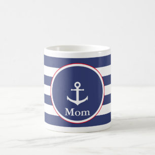 Nautical Dark Blue en White met Anchor voor mam Koffiemok