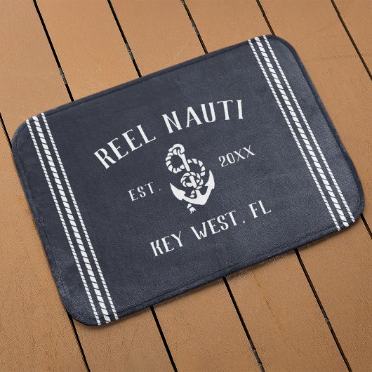 Nautical Dark Navy Rustic Anchor | Naam van je boo Badmat