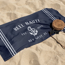 Nautical Dark Navy Rustic Anchor | Naam van je boo Strandlaken