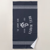 Nautical Dark Navy Rustic Anchor | Naam van je boo Strandlaken (Voorkant)