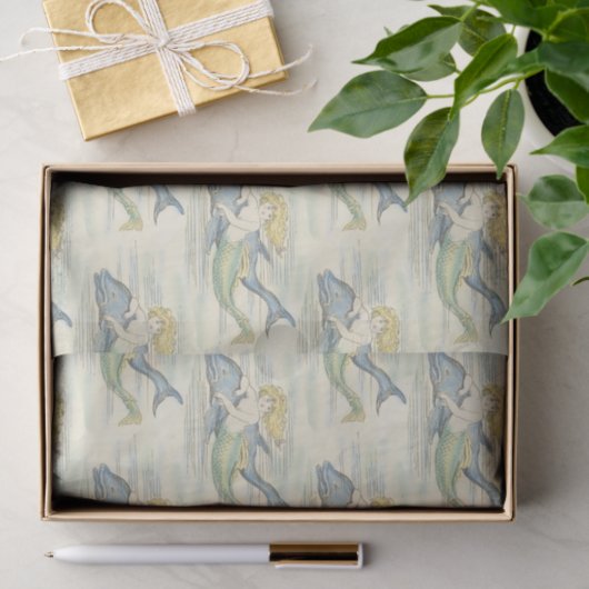 Nautical Decoupage van  Zeemeermin en Dolphin Tissuepapier (Geschenk)